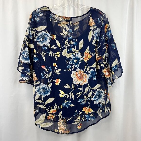 Alyx Womens Floral Two Piece Short Sleeve Top Navy/Multi Size Small - Picture 6 of 8
